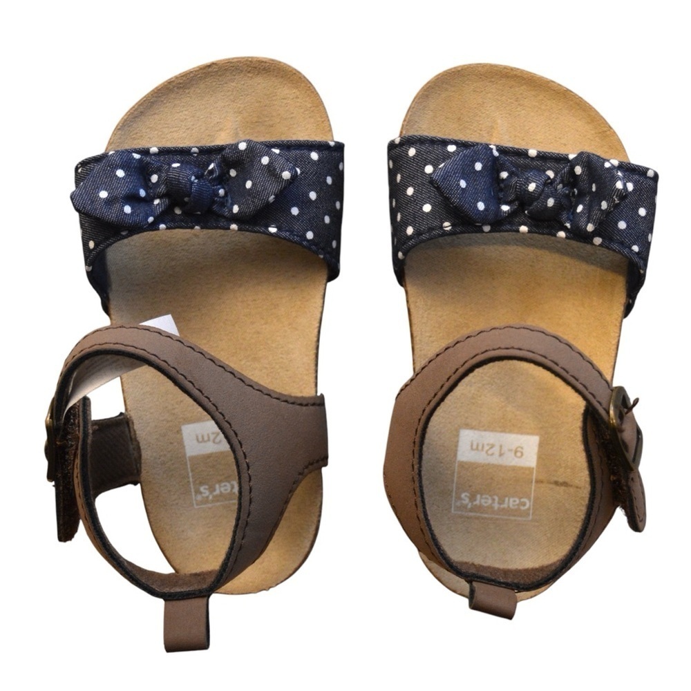 Carter’s Girls Polka Dot Navy‎ Sandals with Bow, 9-12 Months NEVER WORN